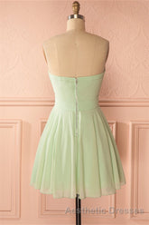 Sage Green Chiffon Strapless A-Line Short Dresses